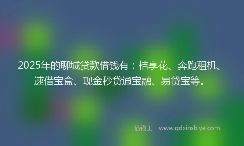 2025年的聊城贷款借钱有：桔享花、奔跑租机、速借宝盒、现金秒贷通宝融、易贷宝等。