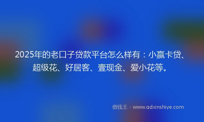 2025年的老口子贷款平台怎么样有：小赢卡贷、超级花、好居客、壹现金、爱小花等。