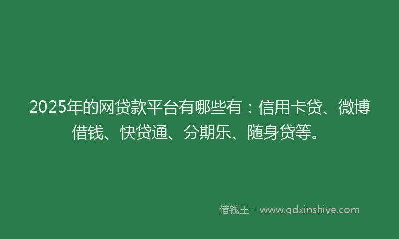 2025年的网贷款平台有哪些有：信用卡贷、微博借钱、快贷通、分期乐、随身贷等。