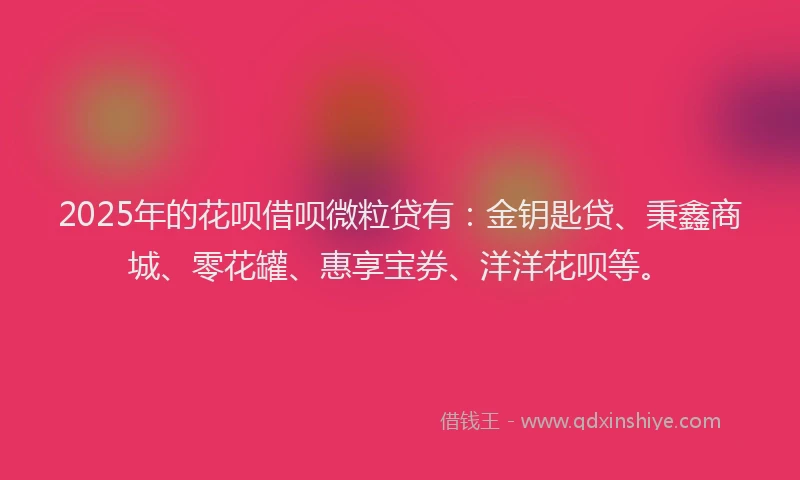 2025年的花呗借呗微粒贷有：金钥匙贷、秉鑫商城、零花罐、惠享宝券、洋洋花呗等。