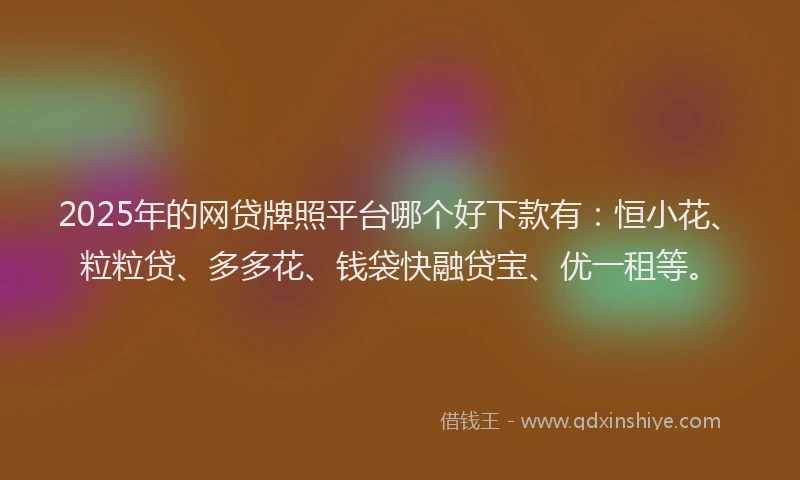 2025年的网贷牌照平台哪个好下款有：恒小花、粒粒贷、多多花、钱袋快融贷宝、优一租等。