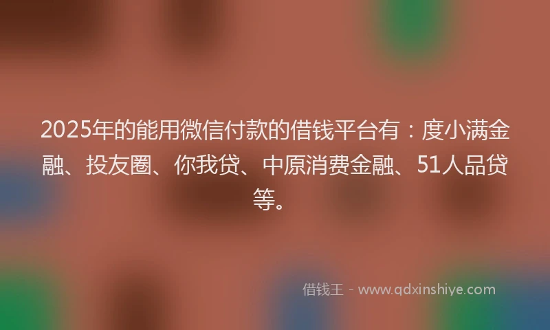 2025年的能用微信付款的借钱平台有：度小满金融、投友圈、你我贷、中原消费金融、51人品贷等。