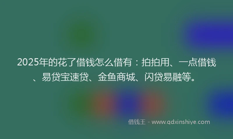 2025年的花了借钱怎么借有：拍拍用、一点借钱、易贷宝速贷、金鱼商城、闪贷易融等。