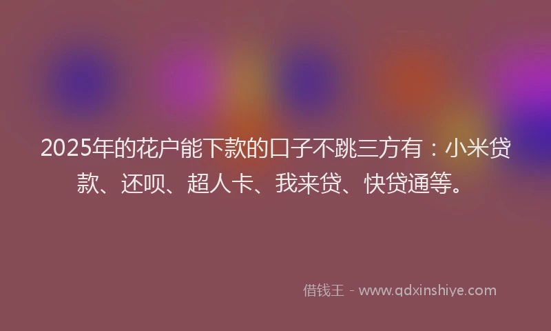 2025年的花户能下款的口子不跳三方有：小米贷款、还呗、超人卡、我来贷、快贷通等。
