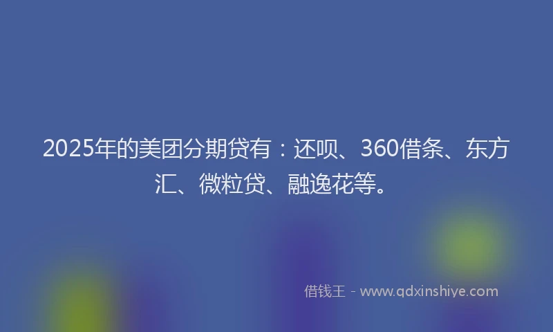 2025年的美团分期贷有：还呗、360借条、东方汇、微粒贷、融逸花等。