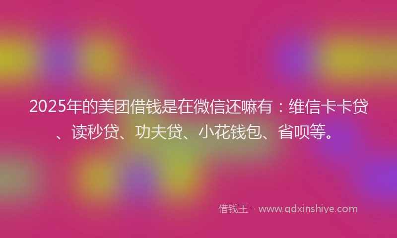 2025年的美团借钱是在微信还嘛有：维信卡卡贷、读秒贷、功夫贷、小花钱包、省呗等。