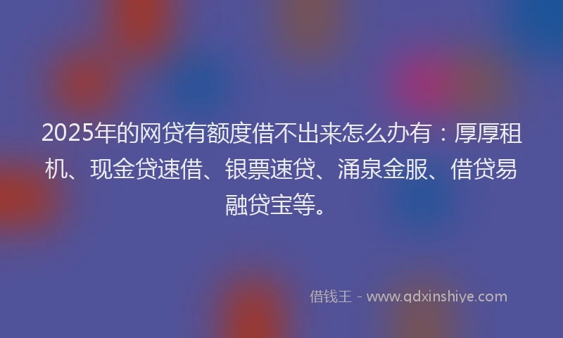 2025年的网贷有额度借不出来怎么办有：厚厚租机、现金贷速借、银票速贷、涌泉金服、借贷易融贷宝等。