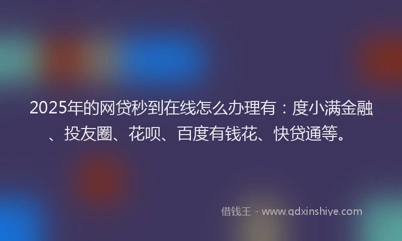 2025年的网贷秒到在线怎么办理有：度小满金融、投友圈、花呗、百度有钱花、快贷通等。