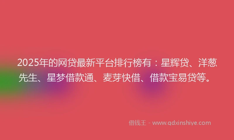 2025年的网贷最新平台排行榜有：星辉贷、洋葱先生、星梦借款通、麦芽快借、借款宝易贷等。