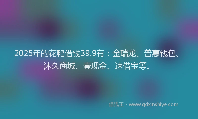 2025年的花鸭借钱39.9有：金瑞龙、普惠钱包、沐久商城、壹现金、速借宝等。