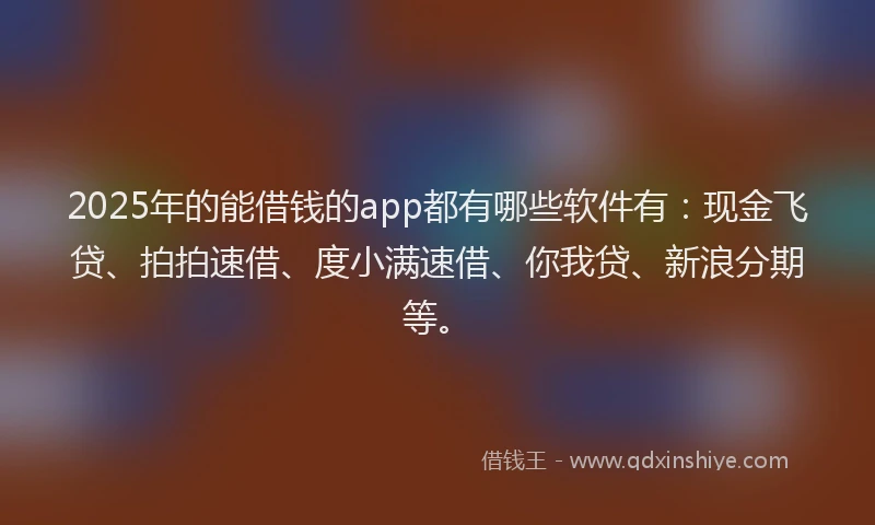 2025年的能借钱的app都有哪些软件有：现金飞贷、拍拍速借、度小满速借、你我贷、新浪分期等。