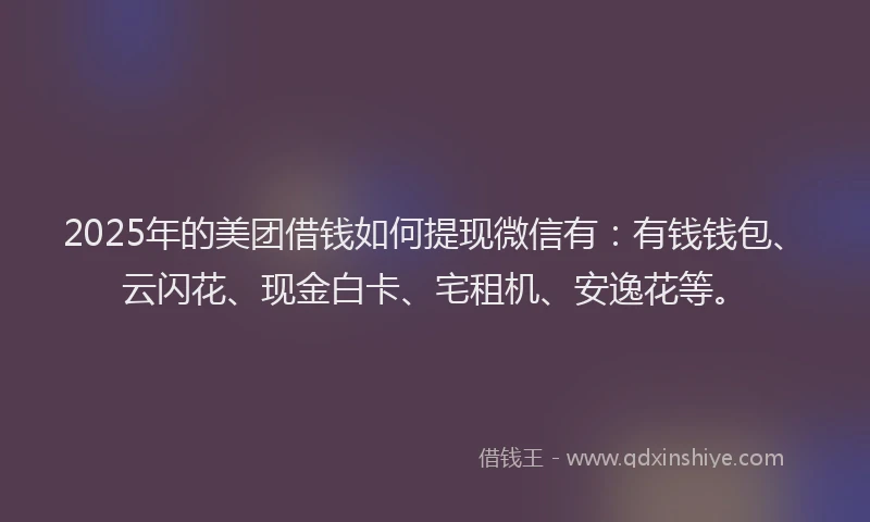 2025年的美团借钱如何提现微信有：有钱钱包、云闪花、现金白卡、宅租机、安逸花等。