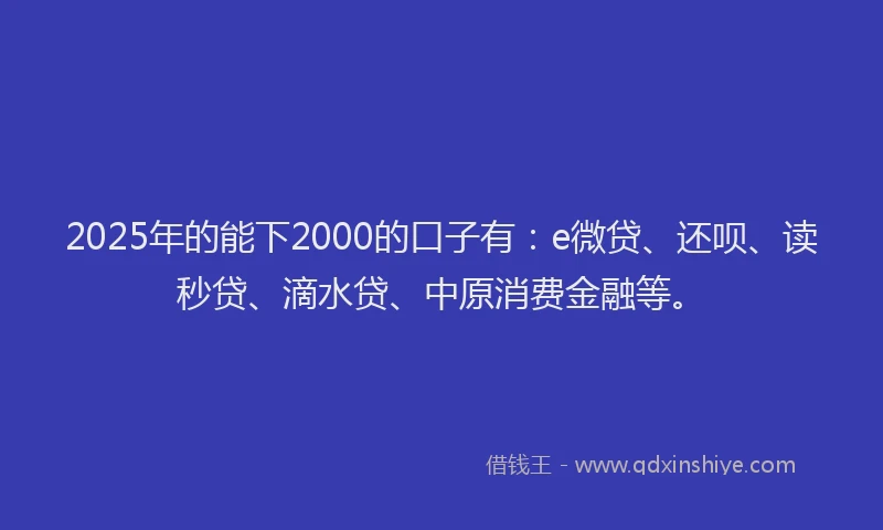 2025年的能下2000的口子有：e微贷、还呗、读秒贷、滴水贷、中原消费金融等。