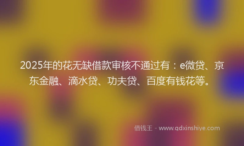 2025年的花无缺借款审核不通过有：e微贷、京东金融、滴水贷、功夫贷、百度有钱花等。