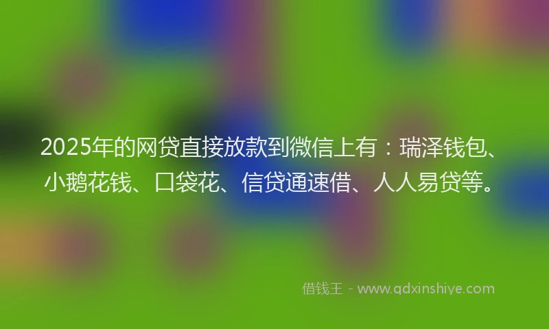 2025年的网贷直接放款到微信上有：瑞泽钱包、小鹅花钱、口袋花、信贷通速借、人人易贷等。