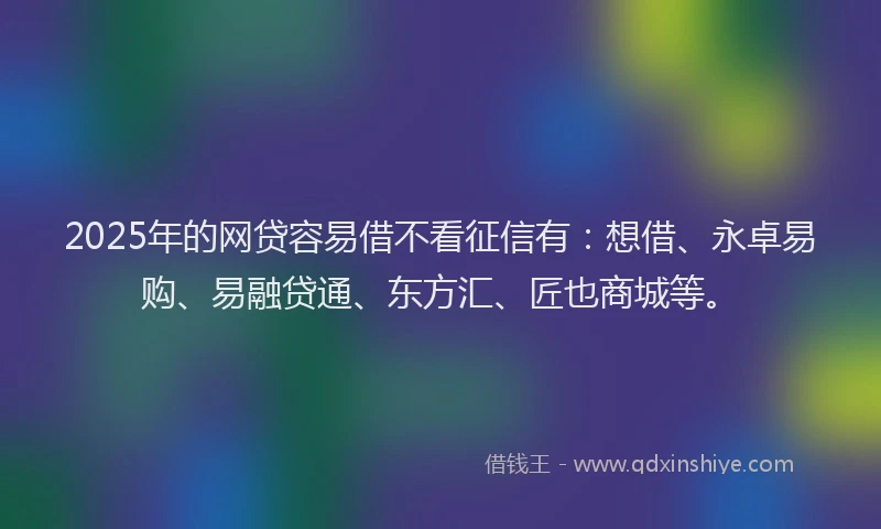 2025年的网贷容易借不看征信有：想借、永卓易购、易融贷通、东方汇、匠也商城等。