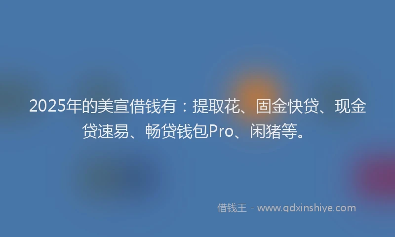 2025年的美宣借钱有：提取花、固金快贷、现金贷速易、畅贷钱包Pro、闲猪等。