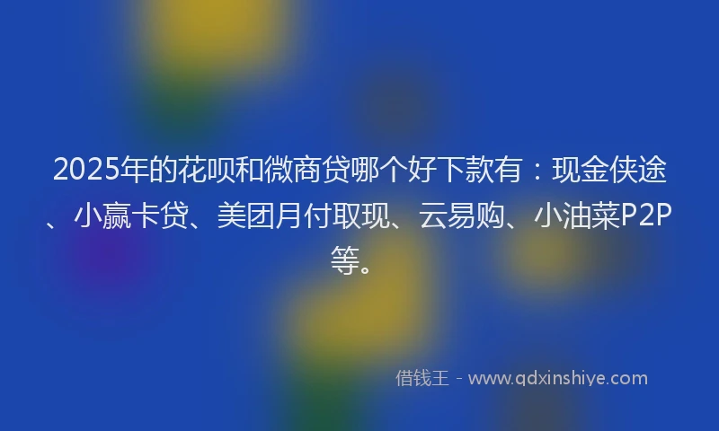 2025年的花呗和微商贷哪个好下款有：现金侠途、小赢卡贷、美团月付取现、云易购、小油菜P2P等。
