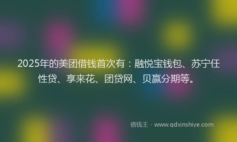 2025年的美团借钱首次有：融悦宝钱包、苏宁任性贷、享来花、团贷网、贝赢分期等。