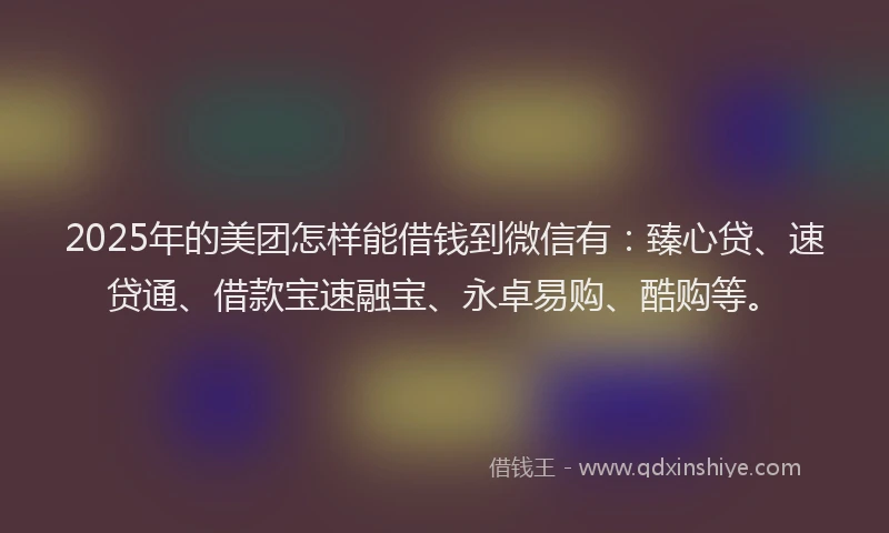 2025年的美团怎样能借钱到微信有：臻心贷、速贷通、借款宝速融宝、永卓易购、酷购等。