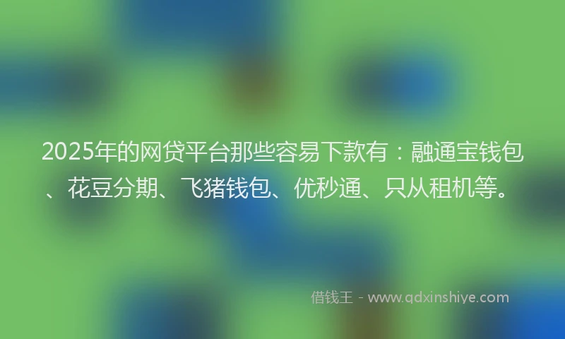2025年的网贷平台那些容易下款有：融通宝钱包、花豆分期、飞猪钱包、优秒通、只从租机等。