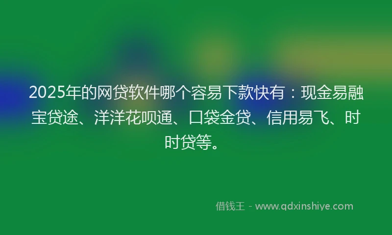 2025年的网贷软件哪个容易下款快有：现金易融宝贷途、洋洋花呗通、口袋金贷、信用易飞、时时贷等。