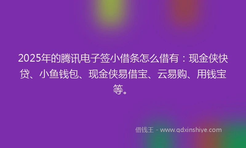 2025年的腾讯电子签小借条怎么借有：现金侠快贷、小鱼钱包、现金侠易借宝、云易购、用钱宝等。