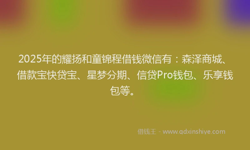 2025年的耀扬和童锦程借钱微信有：森泽商城、借款宝快贷宝、星梦分期、信贷Pro钱包、乐享钱包等。