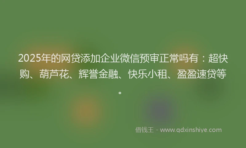 2025年的网贷添加企业微信预审正常吗有：超快购、葫芦花、辉誉金融、快乐小租、盈盈速贷等。