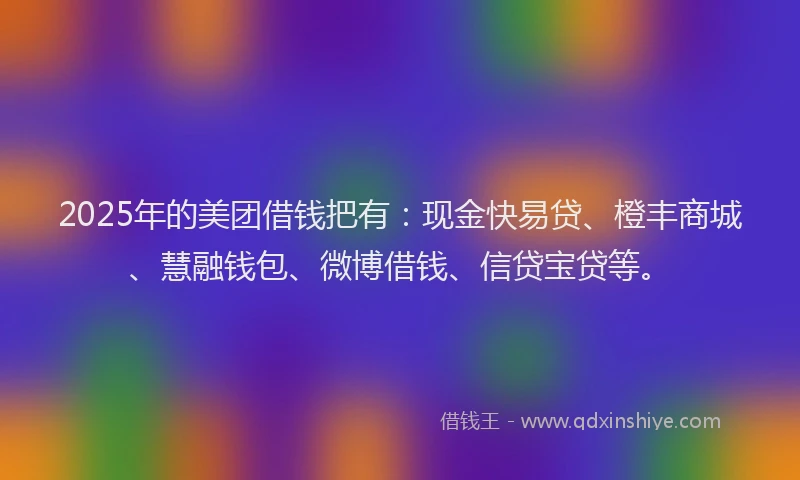 2025年的美团借钱把有：现金快易贷、橙丰商城、慧融钱包、微博借钱、信贷宝贷等。