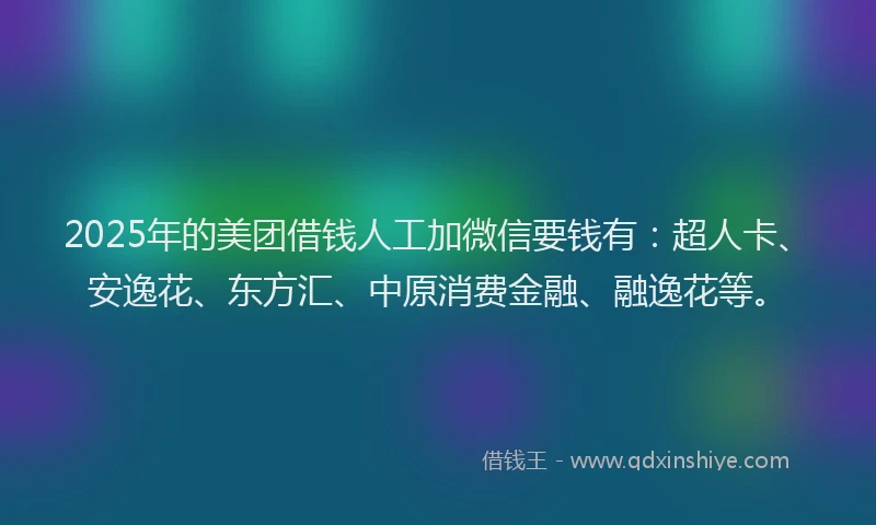 2025年的美团借钱人工加微信要钱有：超人卡、安逸花、东方汇、中原消费金融、融逸花等。