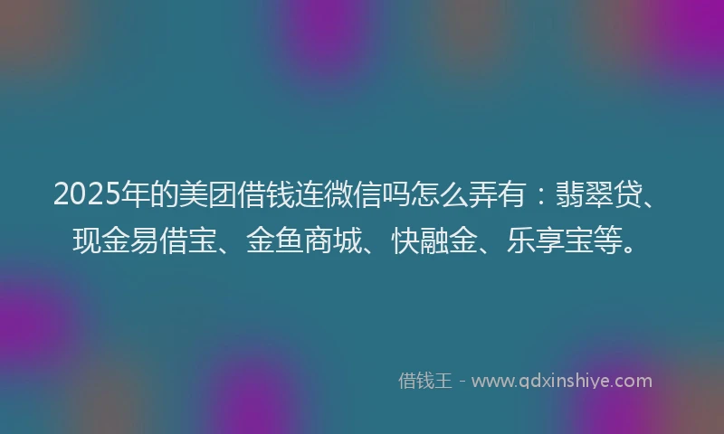 2025年的美团借钱连微信吗怎么弄有：翡翠贷、现金易借宝、金鱼商城、快融金、乐享宝等。