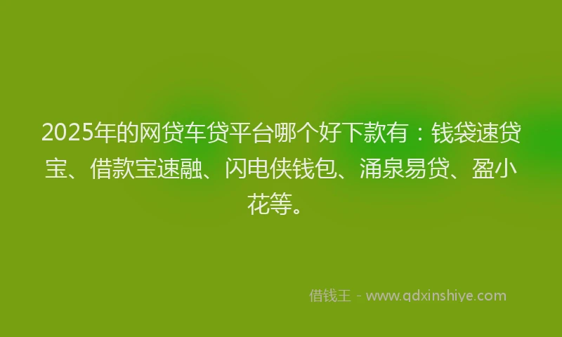 2025年的网贷车贷平台哪个好下款有：钱袋速贷宝、借款宝速融、闪电侠钱包、涌泉易贷、盈小花等。