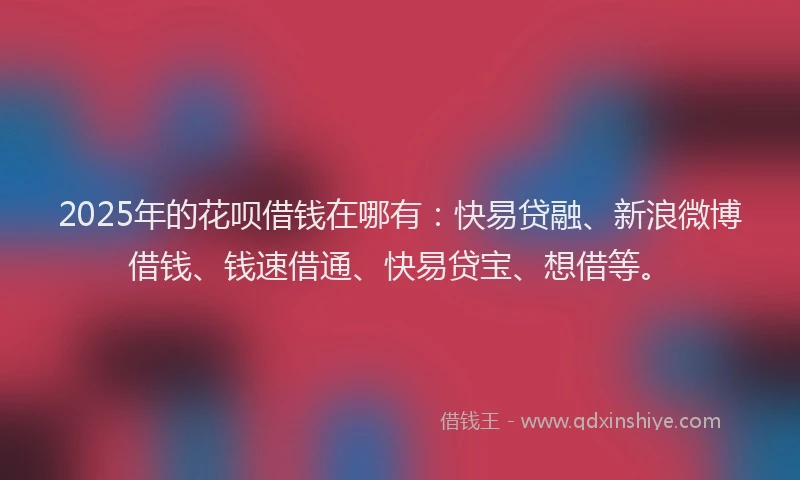 2025年的花呗借钱在哪有：快易贷融、新浪微博借钱、钱速借通、快易贷宝、想借等。