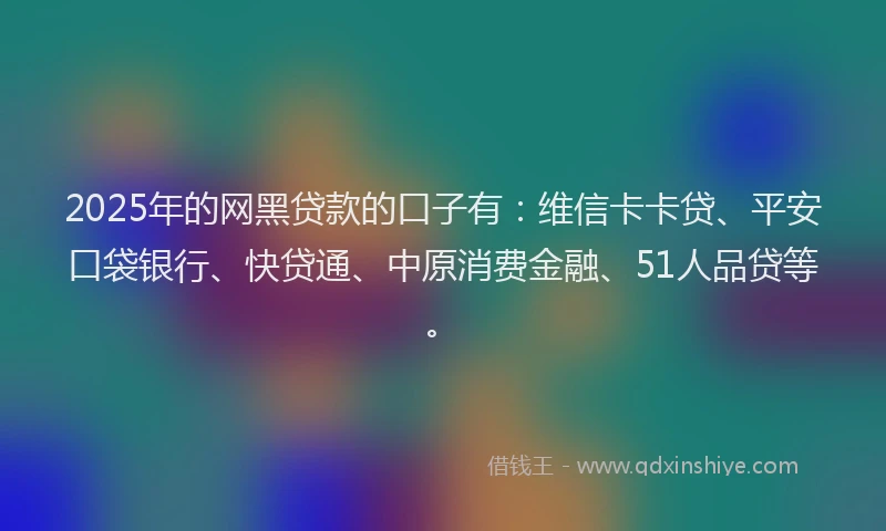 2025年的网黑贷款的口子有：维信卡卡贷、平安口袋银行、快贷通、中原消费金融、51人品贷等。