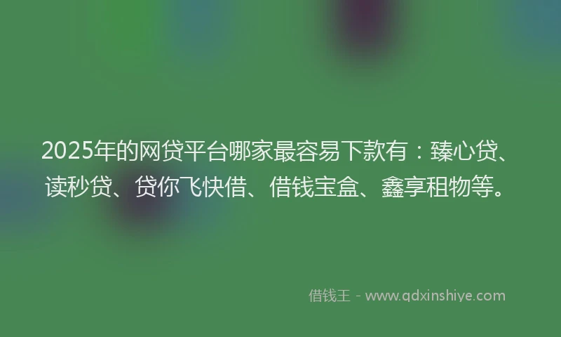 2025年的网贷平台哪家最容易下款有：臻心贷、读秒贷、贷你飞快借、借钱宝盒、鑫享租物等。
