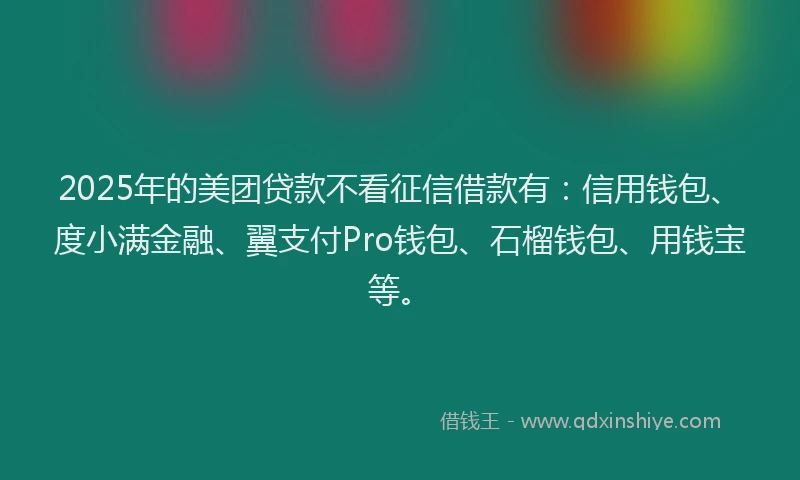 2025年的美团贷款不看征信借款有：信用钱包、度小满金融、翼支付Pro钱包、石榴钱包、用钱宝等。