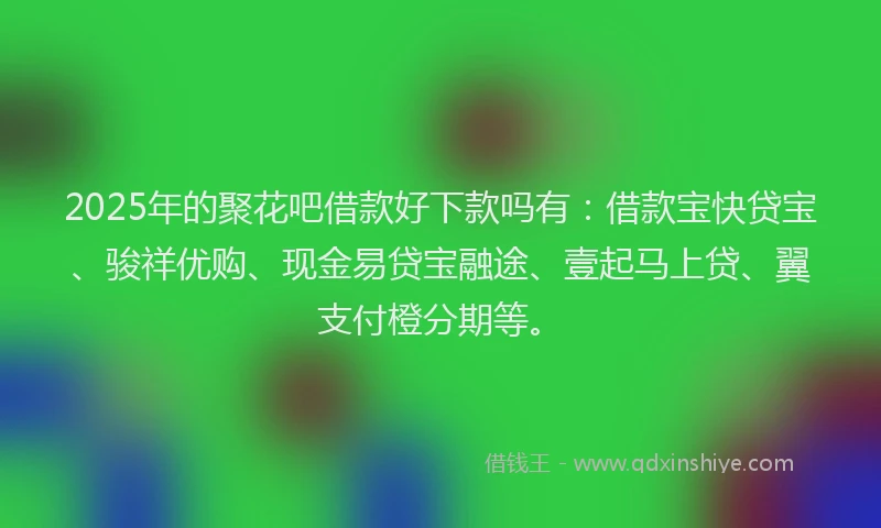 2025年的聚花吧借款好下款吗有：借款宝快贷宝、骏祥优购、现金易贷宝融途、壹起马上贷、翼支付橙分期等。