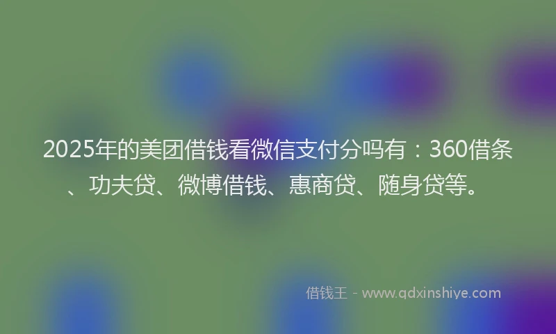 2025年的美团借钱看微信支付分吗有：360借条、功夫贷、微博借钱、惠商贷、随身贷等。