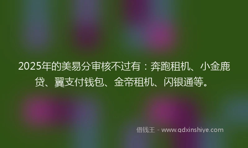 2025年的美易分审核不过有：奔跑租机、小金鹿贷、翼支付钱包、金帝租机、闪银通等。