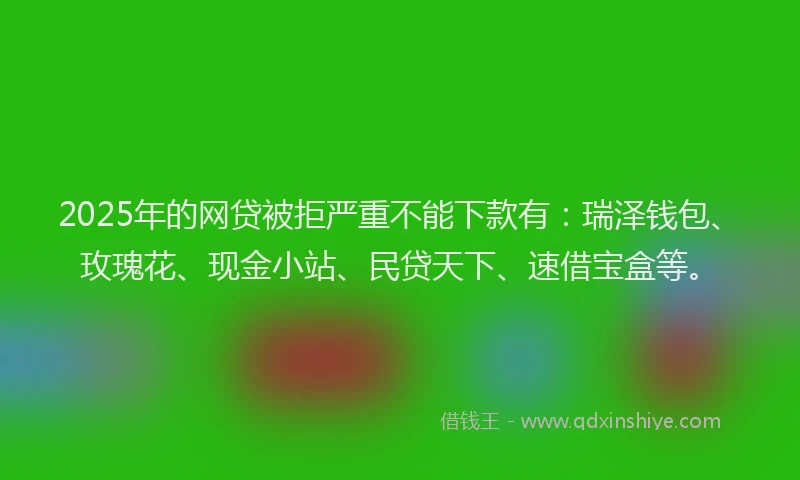 2025年的网贷被拒严重不能下款有：瑞泽钱包、玫瑰花、现金小站、民贷天下、速借宝盒等。
