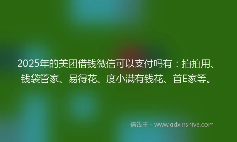 2025年的美团借钱微信可以支付吗有：拍拍用、钱袋管家、易得花、度小满有钱花、首E家等。