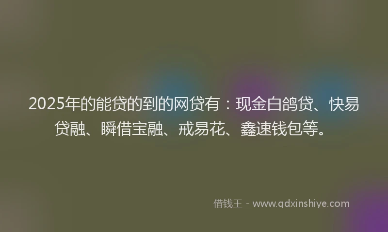 2025年的能贷的到的网贷有：现金白鸽贷、快易贷融、瞬借宝融、戒易花、鑫速钱包等。