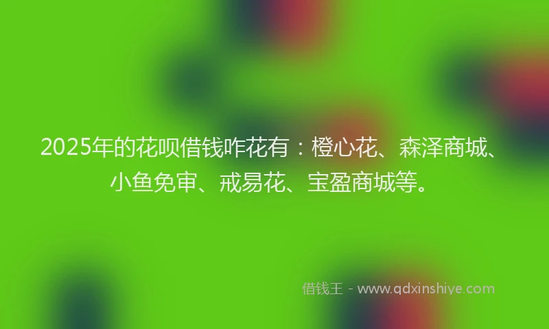 2025年的花呗借钱咋花有：橙心花、森泽商城、小鱼免审、戒易花、宝盈商城等。