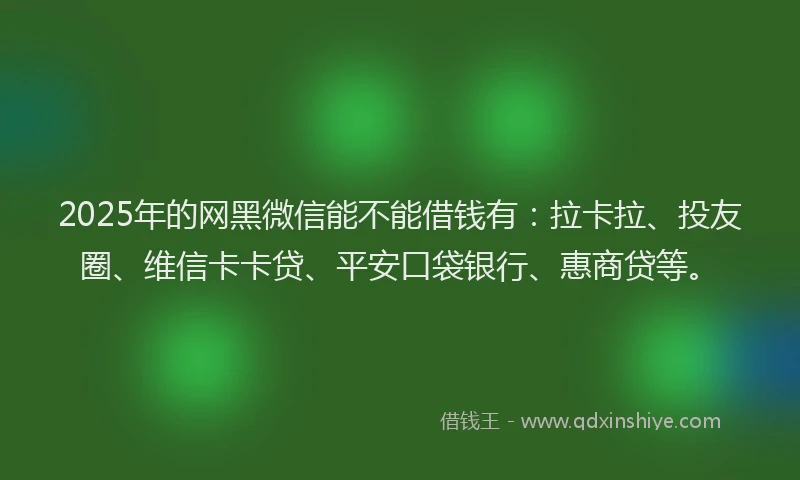 2025年的网黑微信能不能借钱有：拉卡拉、投友圈、维信卡卡贷、平安口袋银行、惠商贷等。