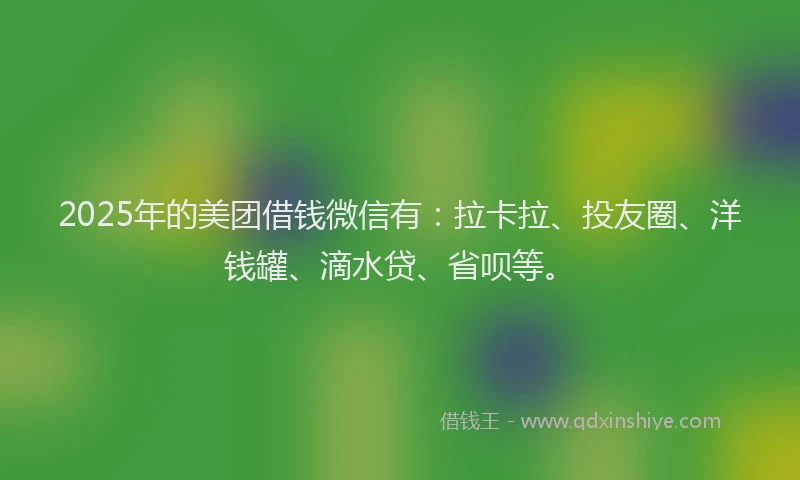 2025年的美团借钱微信有：拉卡拉、投友圈、洋钱罐、滴水贷、省呗等。