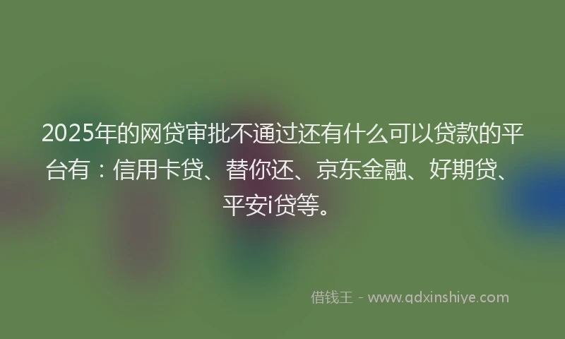 2025年的网贷审批不通过还有什么可以贷款的平台有：信用卡贷、替你还、京东金融、好期贷、平安i贷等。