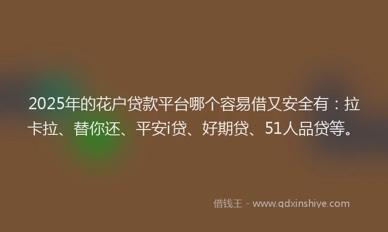 2025年的花户贷款平台哪个容易借又安全有：拉卡拉、替你还、平安i贷、好期贷、51人品贷等。