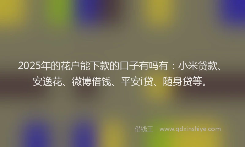 2025年的花户能下款的口子有吗有：小米贷款、安逸花、微博借钱、平安i贷、随身贷等。
