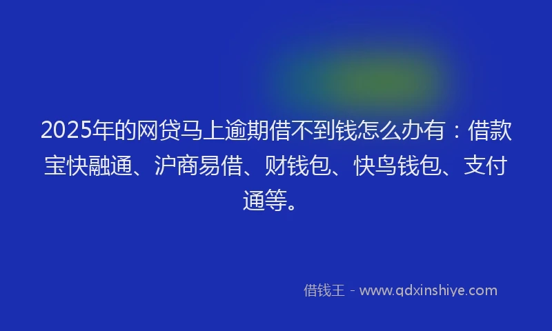 2025年的网贷马上逾期借不到钱怎么办有：借款宝快融通、沪商易借、财钱包、快鸟钱包、支付通等。